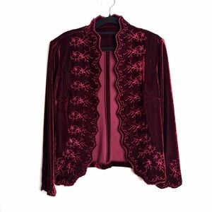 Vintage Velvet Embroidered Blazer Burgundy sz M L regency gothic victorian